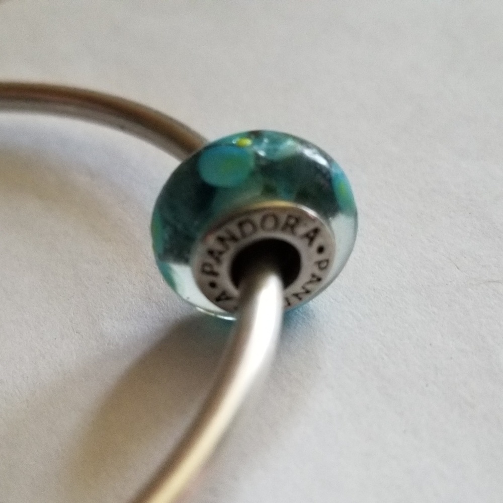Pandora clear teal flower glass bead